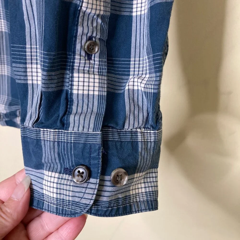 Filson Mens Small Blue Plaid Button-Up Long-Sleeve Shirt - Picture 7 of 10